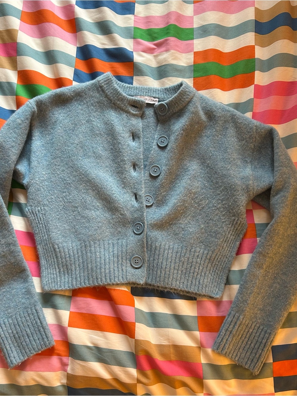 Zara light Blue Cropped Button Cardigan Sweater